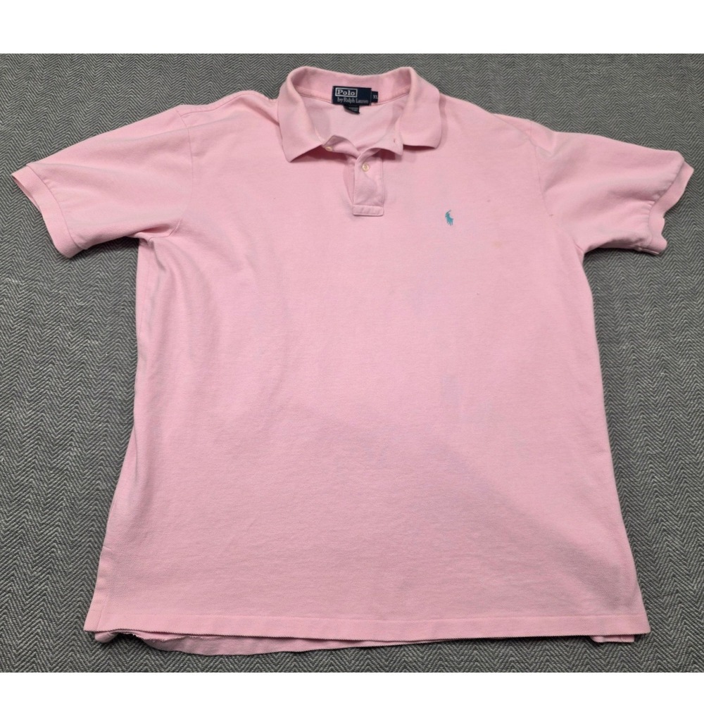 Polo Ralph Lauren Mens XL Pink Short Sleeve Pique Polo Shirt Turquoise Pony
